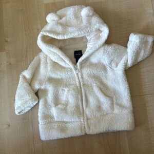 Baby Gap White Fleece Zip Up Hoodie Sweatshirt with Ears | 0 - 3 mos | Infant